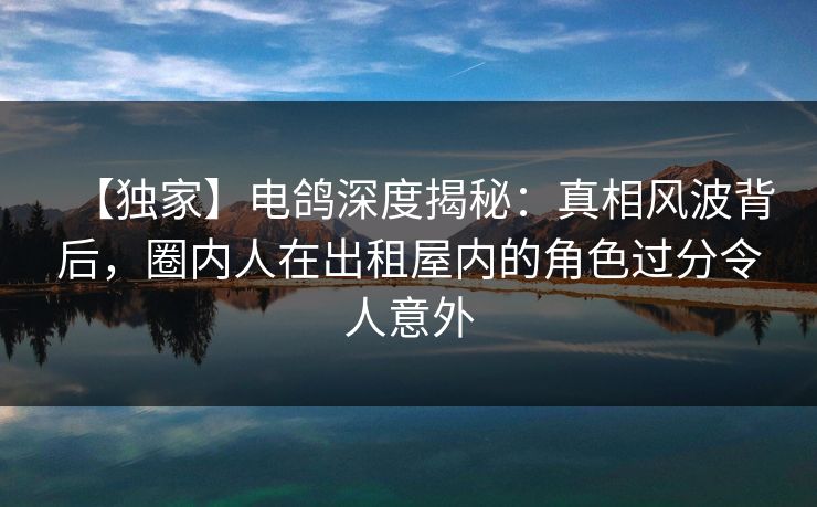 【独家】电鸽深度揭秘:真相风波背后,圈内人在出租屋内的角色过分令人意外 【独家】电鸽深度揭秘:真相风波背后,圈内人在出租屋内的角色过分令人意外